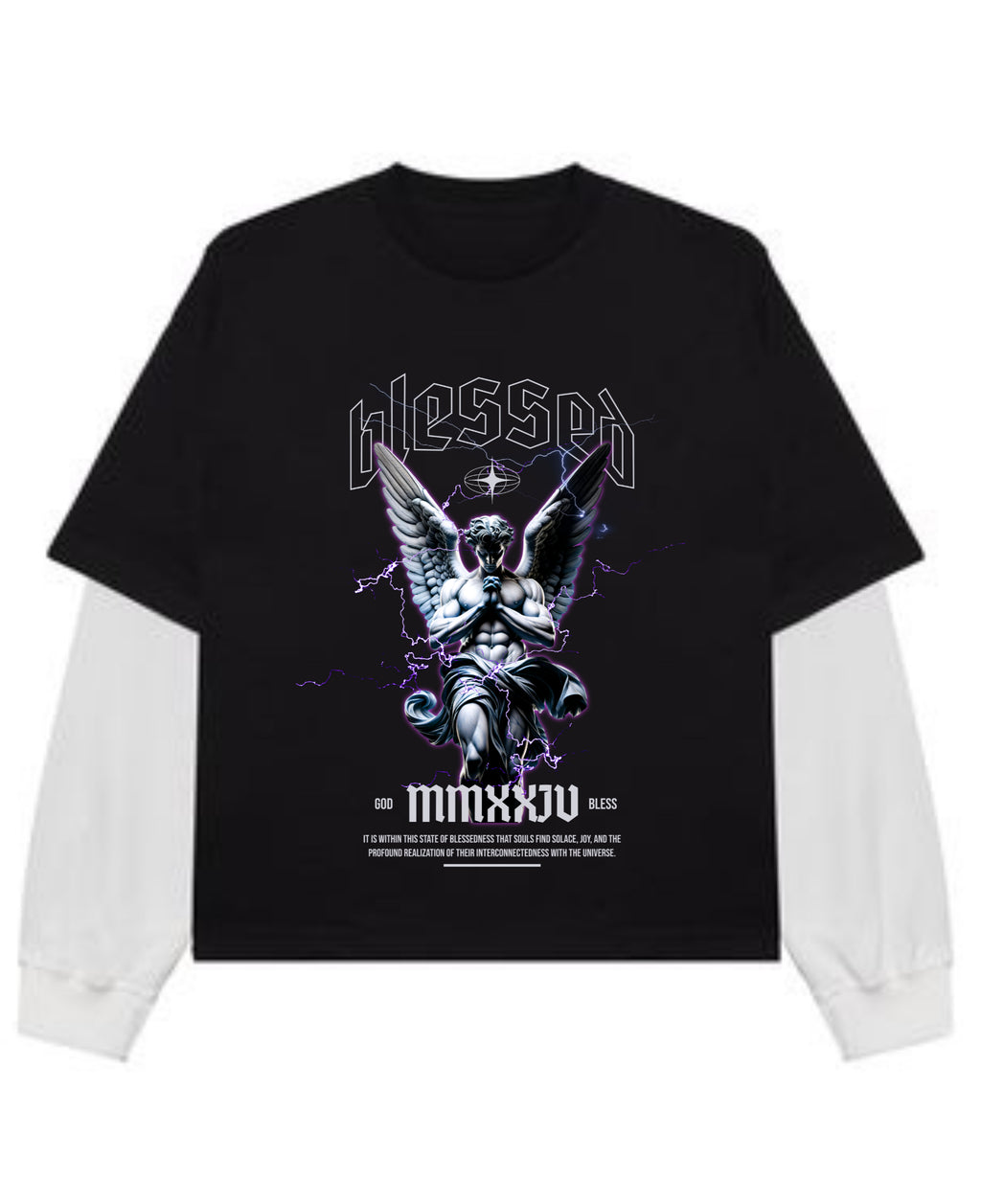 Black With White Sleeve Oversized Tee Front Design