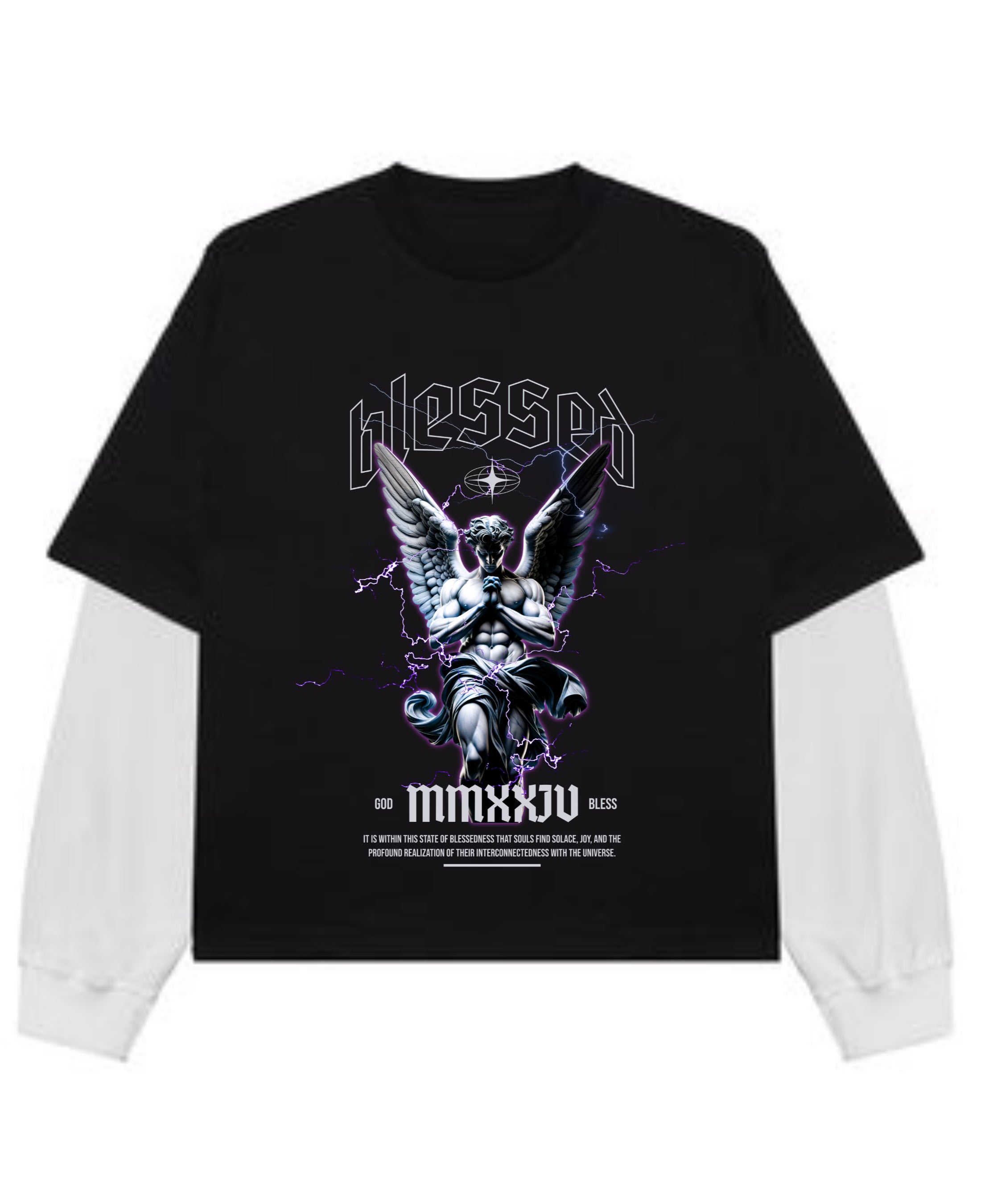 Black With White Sleeve Oversized Tee Front Design