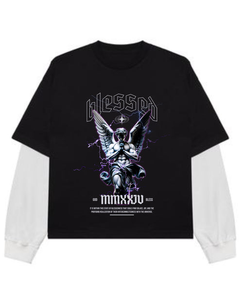 Black With White Sleeve Oversized Tee Front Design