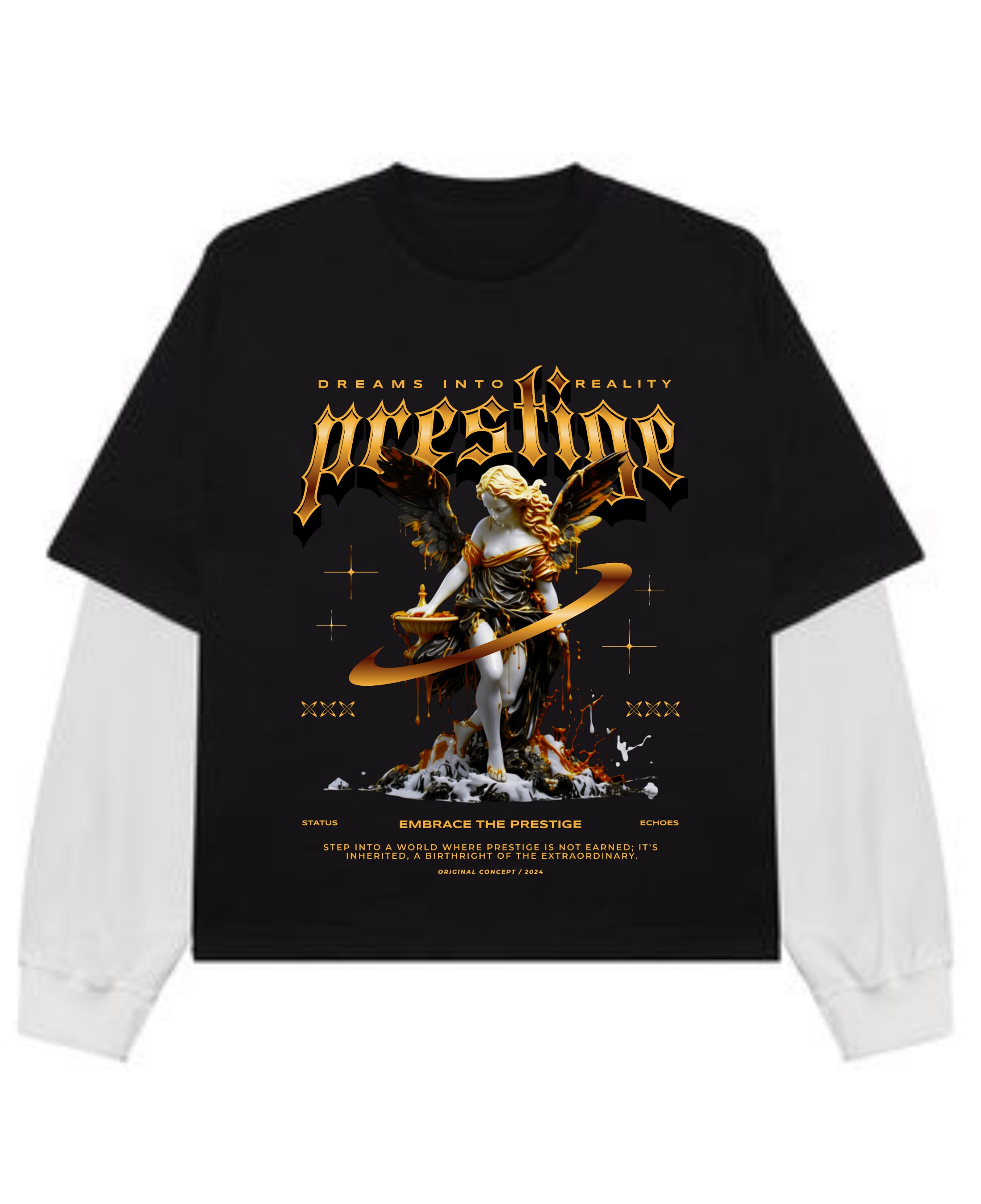 Black With White Sleeve Oversized Tee Front Design