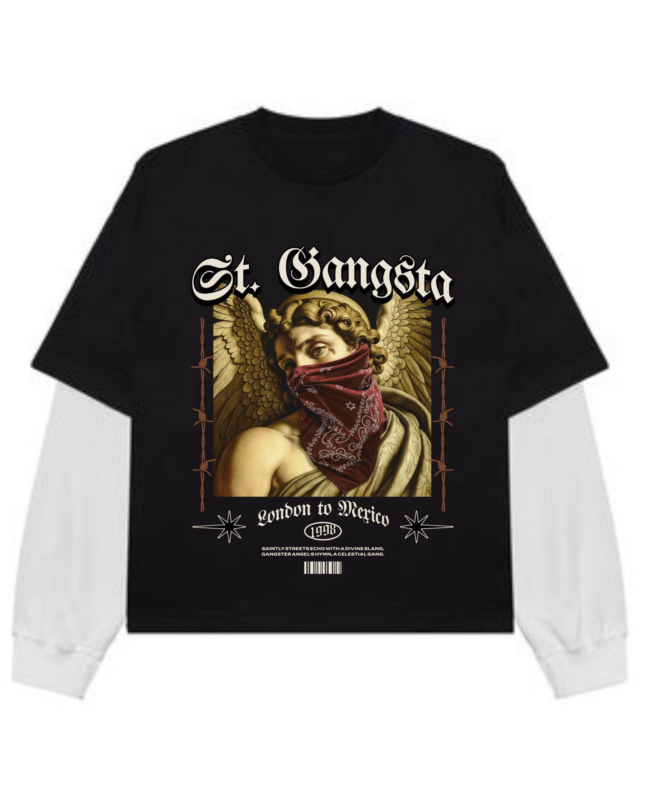 Black With White Sleeve Oversized Tee Front Design